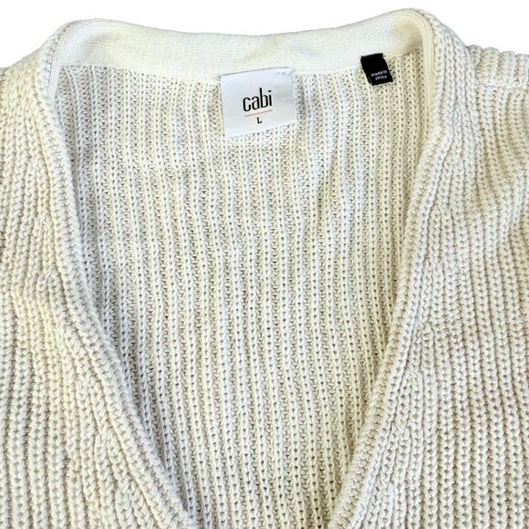 CABI Lightweight Cotton Crop Cardigan L – Cream Ribbed Knit Button‑Up Sweater - Picture 7 of 15